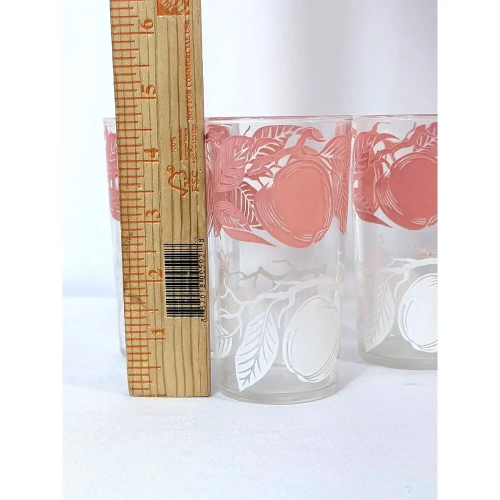 Vintage Swanky Swig Juice Glass Pink White Apples Leaves Tumbler Set 3